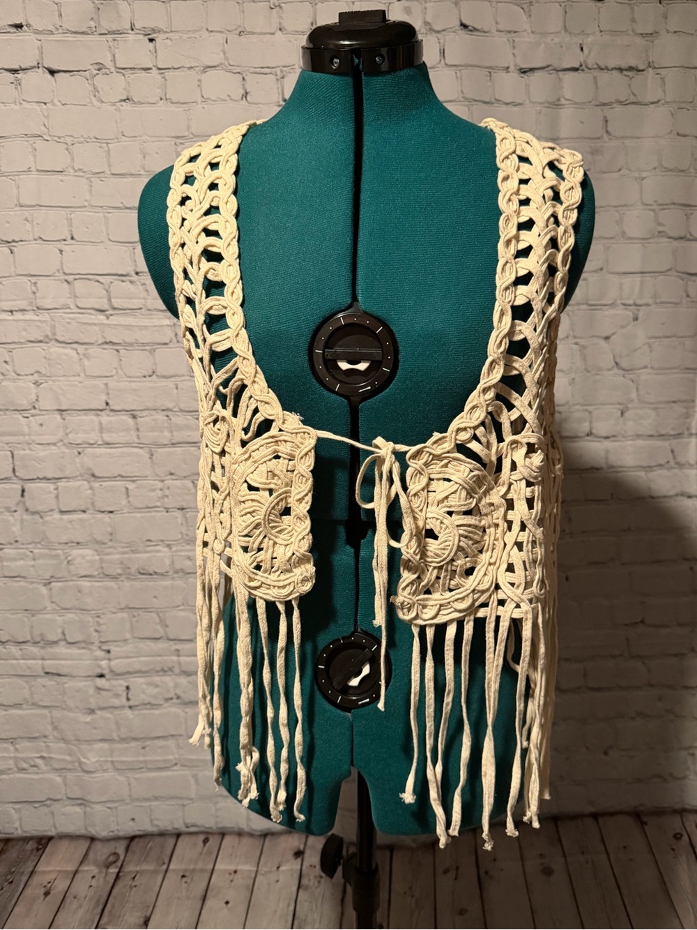 RoomMates Cream Crochet Fringe Vest